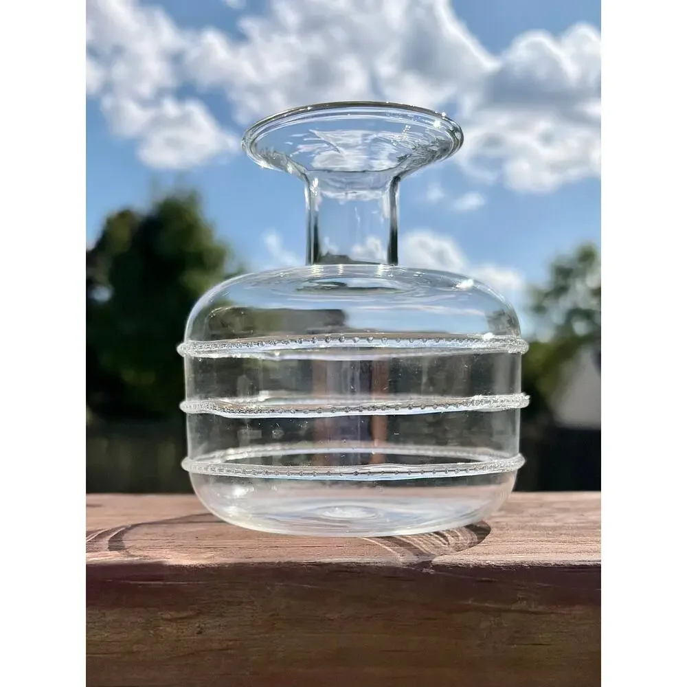 Zodax CH-2238 Clear Glass Bud Vase Squat Ribbed Threaded Ring Accent Decor